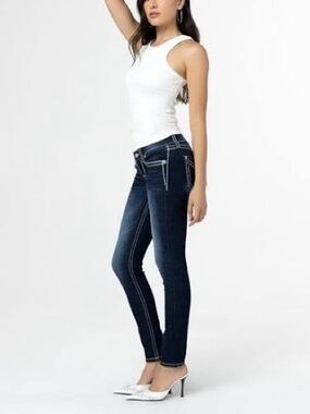 Miss Me Loose Saddle Stitch Low Rise Skinny Jeans Sz 24